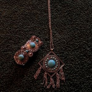 Blue Quartz necklace and bracelet set, designer unknown